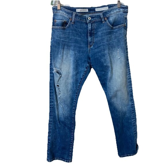 Anthropologie Picro Slim Straight Jeans Womens 32 Distressed Blue Stretch - Picture 1 of 9